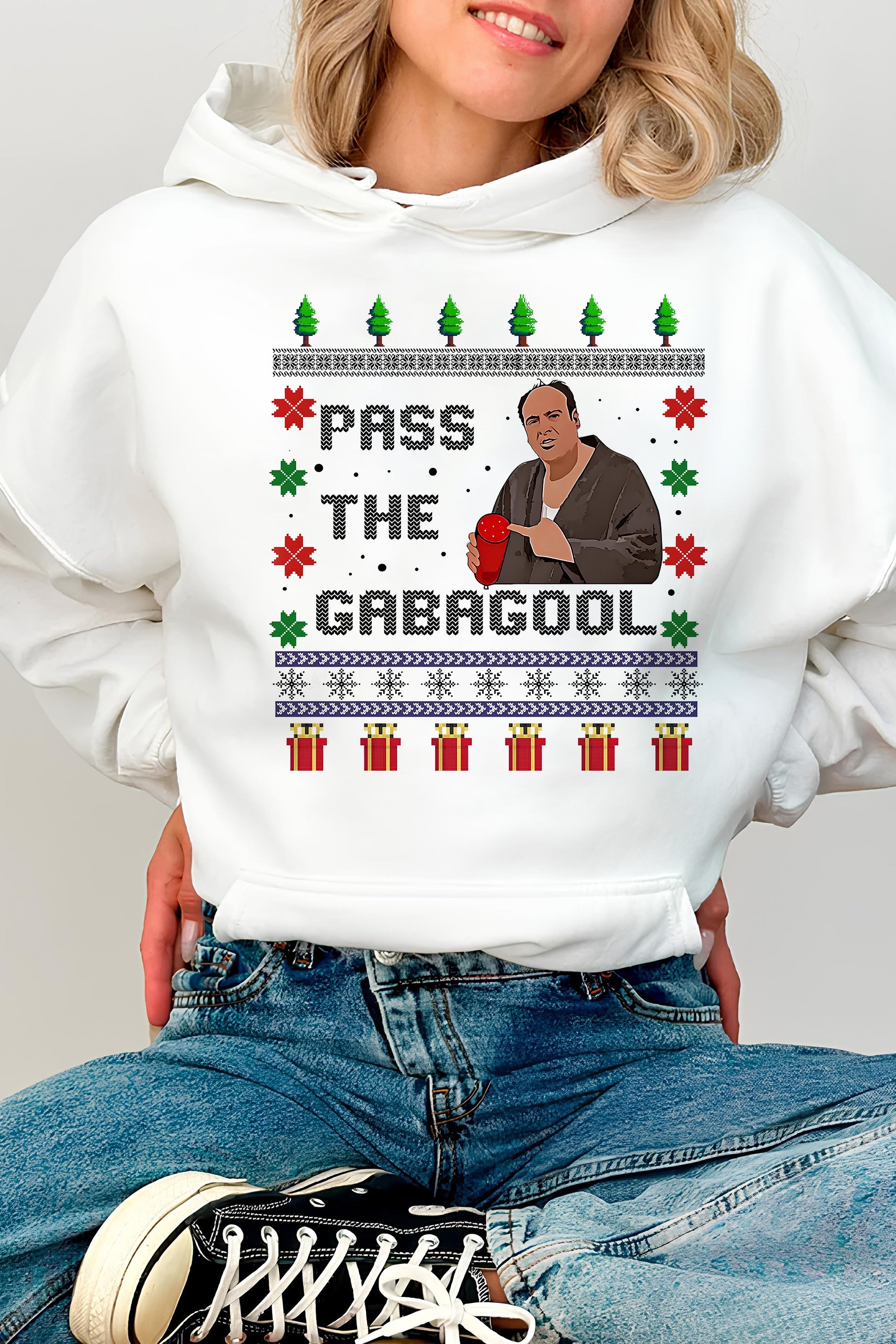 Pass The Gabagool Ugly Sopranos Christmas Hoodie For Women